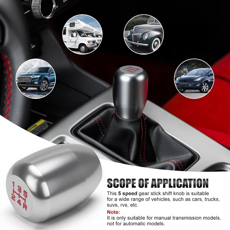 ANDO RACING 5 Type-R Style Speed Car Gear Shift Shifter Knob,Aluminum Alloy Shift Lever Knob with 3 Adapters Compatible with Manual 5 Speed Universal Gear Stick Shift Knob for Car Truck SUV (Silver) - Image 2